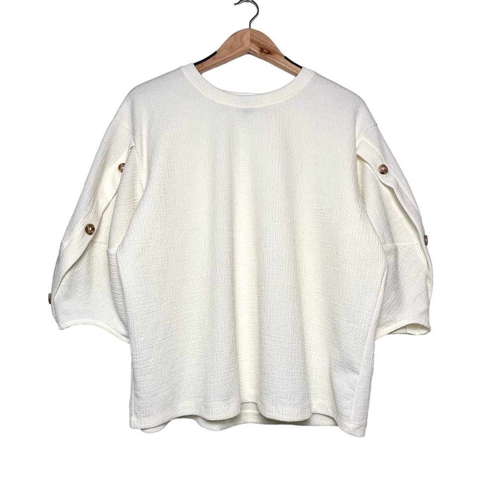 Current Air Anthropologie | Women | Cream Textured Puff Sleeve Top | Size Large